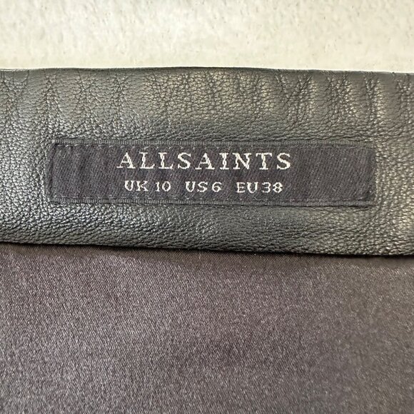 All Saints Womens Lamb Leather Button Up A-Line Mini Skirt Size US 6 Black - Picture 3 of 10